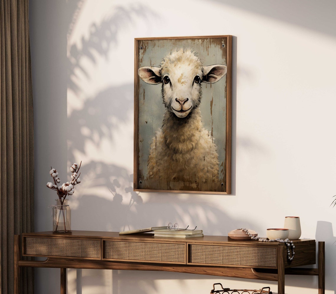 Sheep Art Print Vintage Animal Print Farm Animal Wall Art Farmhouse Home Decor Vintage Country Style Painting Art - Image 2