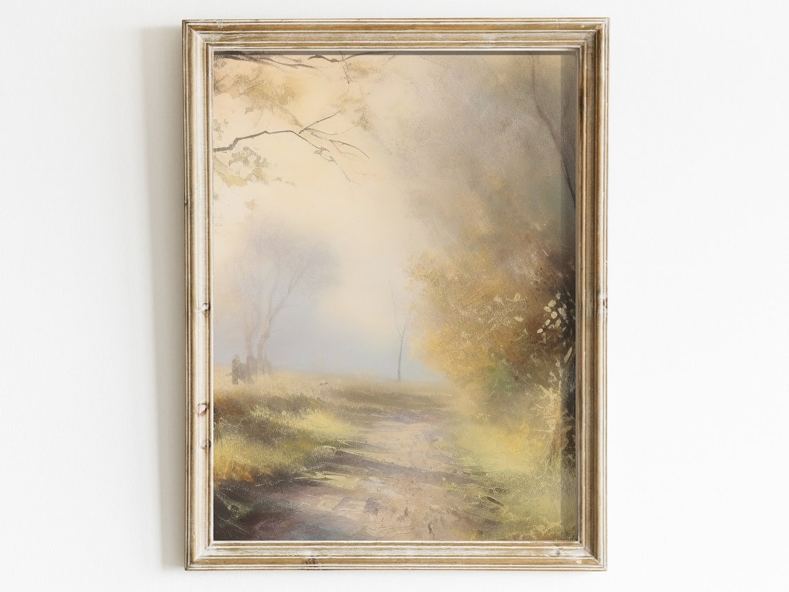 Misty Forest Path At Dawn Vintage Impressionist Landscape Poster