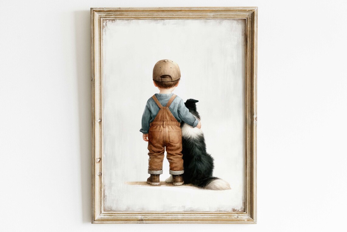 Border Collie Nursery Decor, Boy And Dog Art Print - Image 3