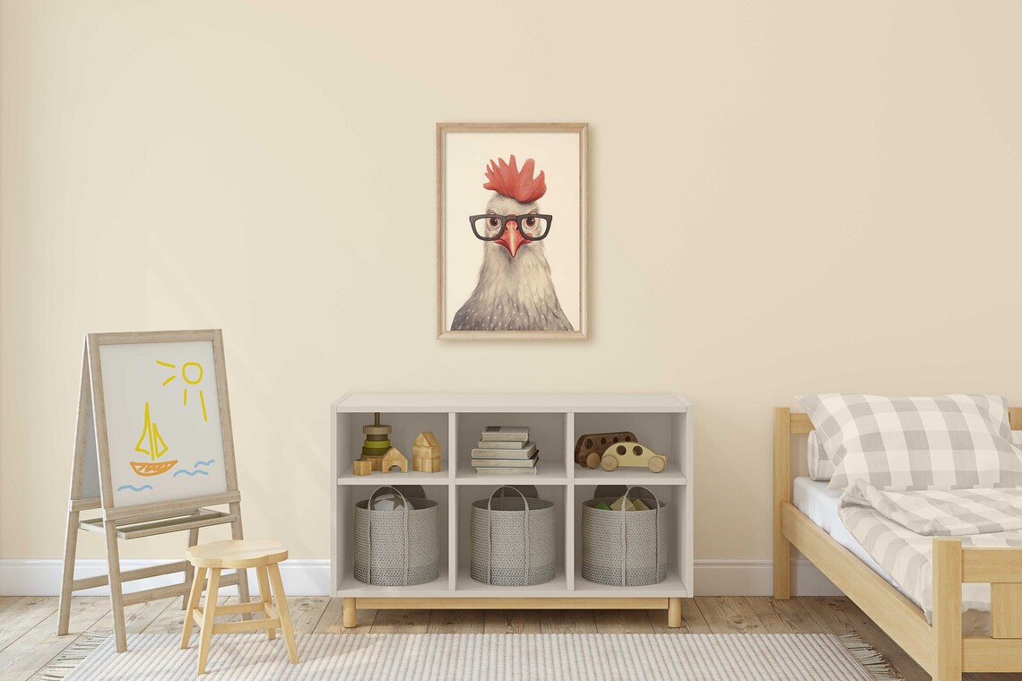 Funny Rooster Wearing Black Glasses Quirky Animal Portrait Poster - Image 2