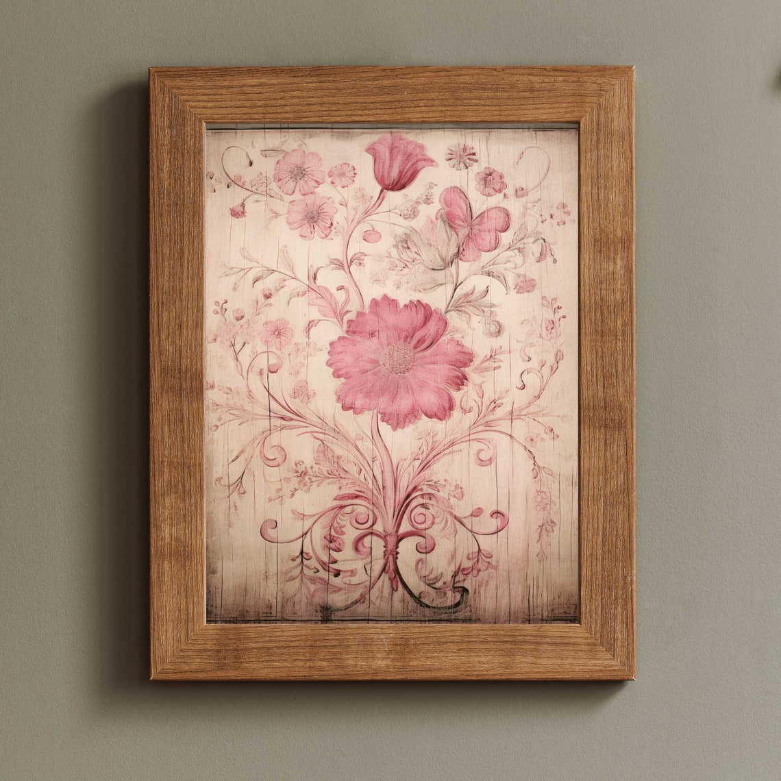 Pink Vintage Floral Poster Wood Panel Romantic Farmhouse Wall Decor - Image 2