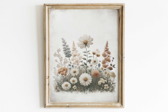Soft Muted Wildflower Meadow Daisy Botanical Farmhouse Art Print