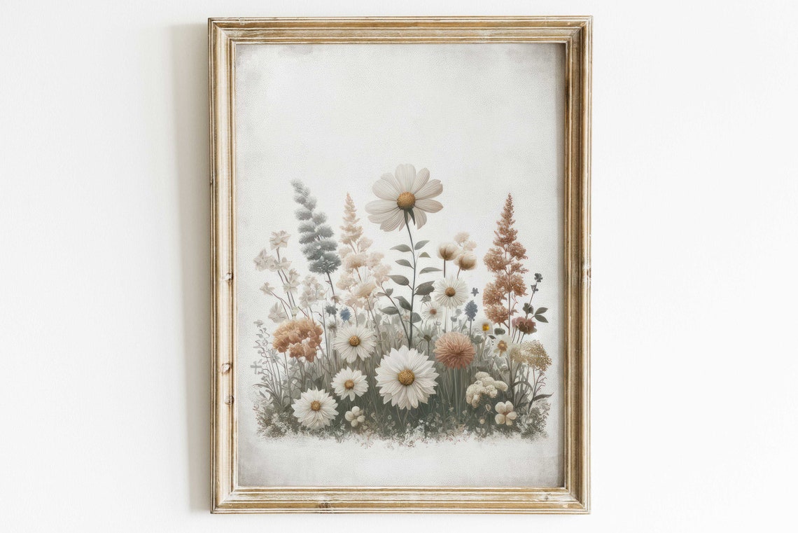 Soft Muted Wildflower Meadow Daisy Botanical Farmhouse Art Print