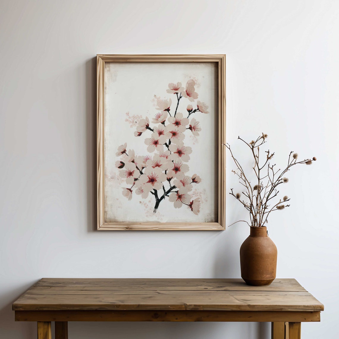 Blush Cherry Blossom Branch Minimalist Floral Watercolor Art Print - Image 2