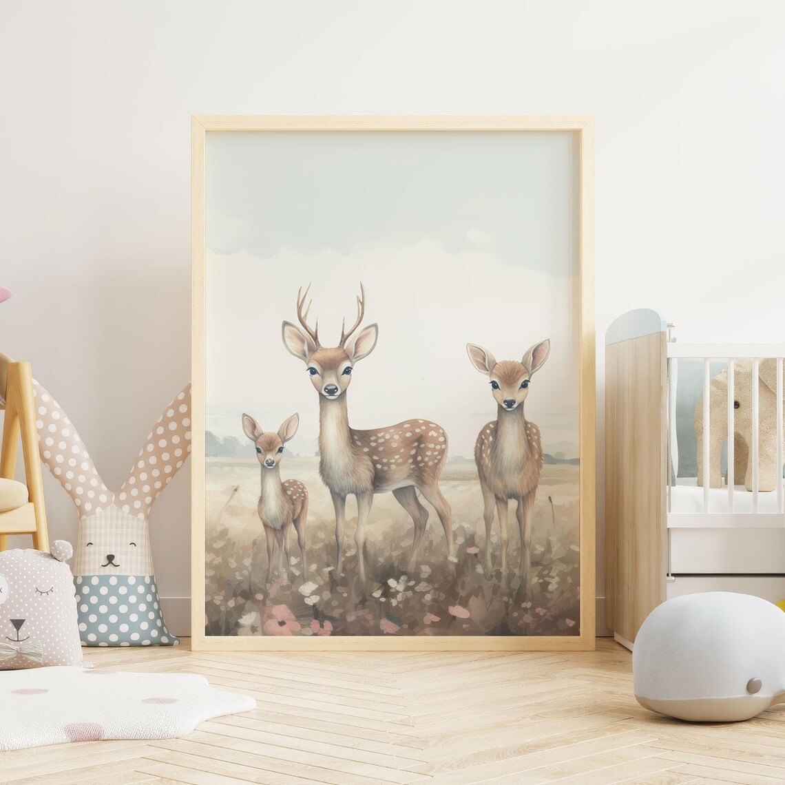 Deer Family Doe And Fawns Meadow Watercolor Nursery Art Poster - Image 4