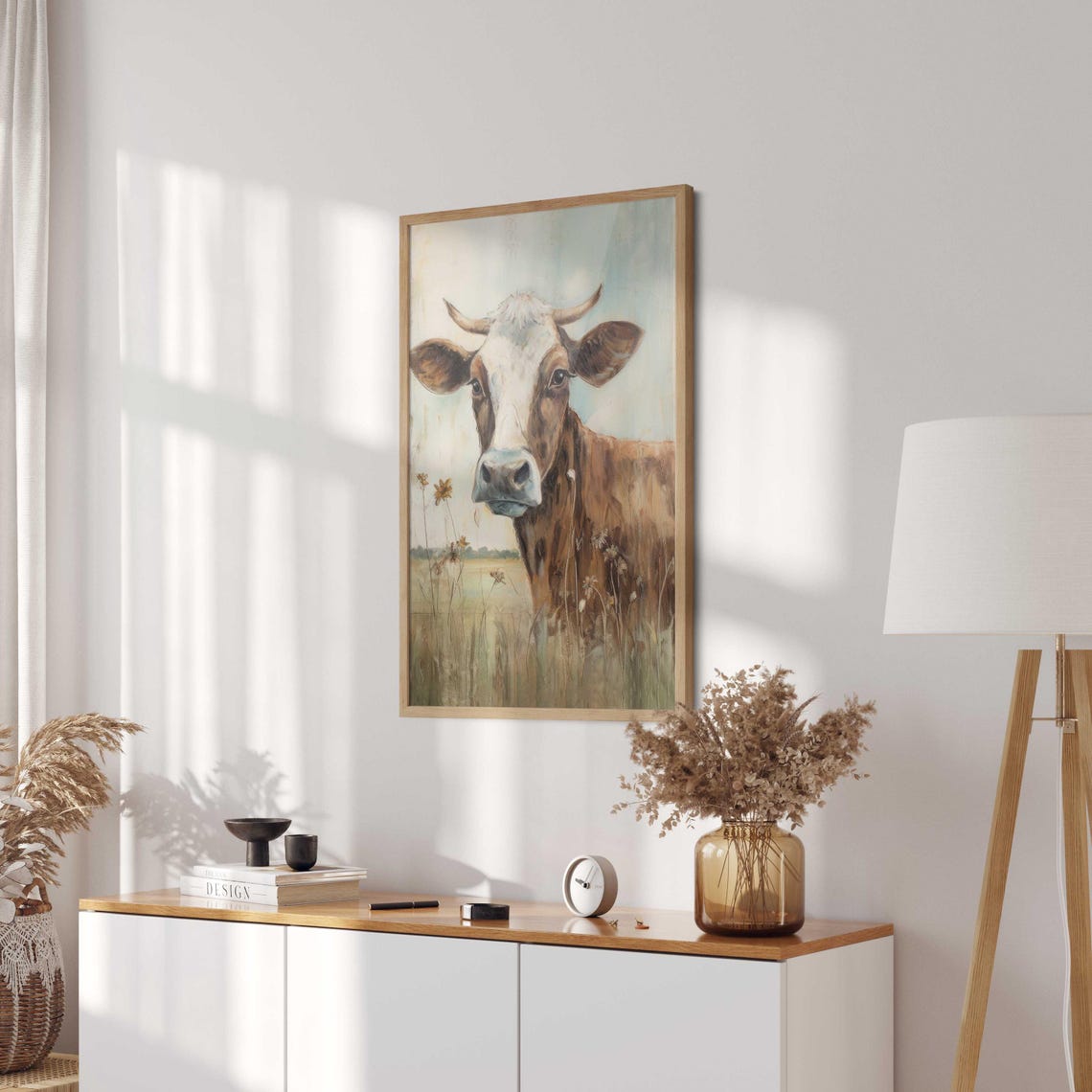 Vintage Cow Portrait Whimsical Cow Wall Art Cattle Art Farmhouse Decor Farm Animal Art Print Bull Painting Farm Theme Art - Image 2