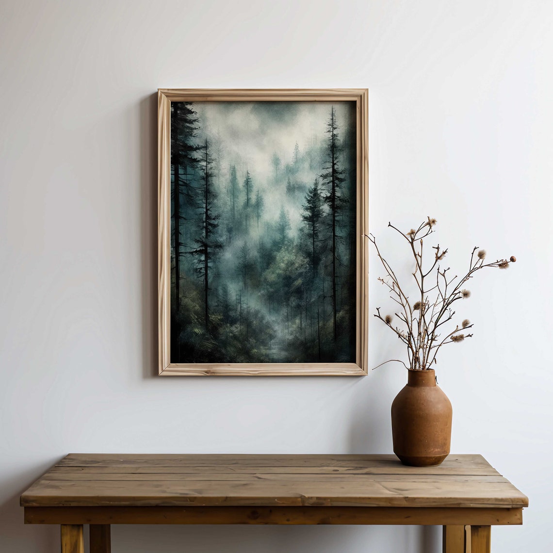 Dark Moody Misty Pine Forest Poster Dramatic Woodland Landscape Art - Image 2