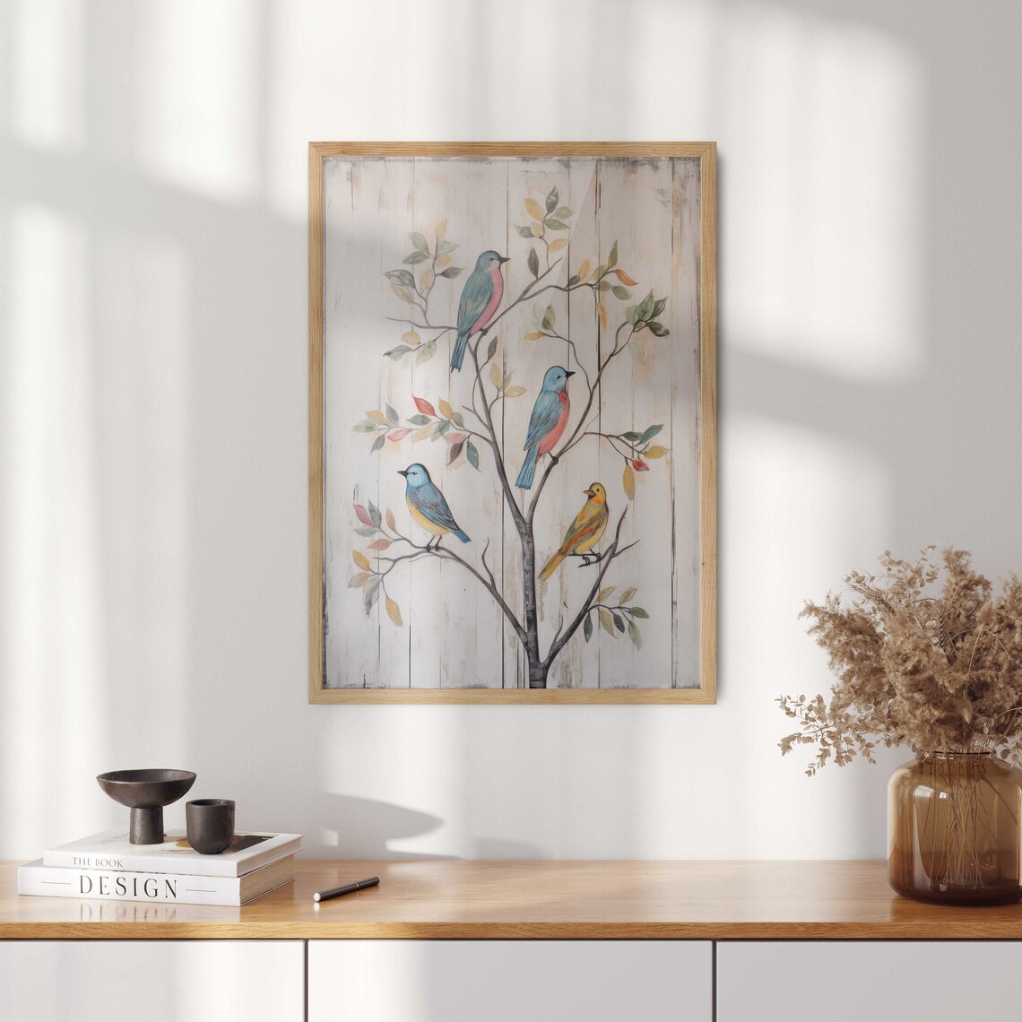 Vintage Birds in a Tree, Rustic Wall Art Print - Image 2