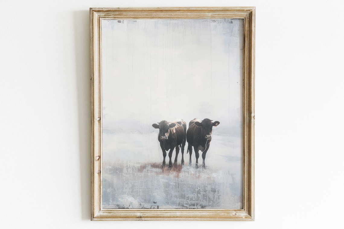 Cow Wall Art Vintage Cow Painting Farm Animal Art Modern Farmhouse Home Decor Country Home Wall Decor Cattle Wall Art Art - Image 2