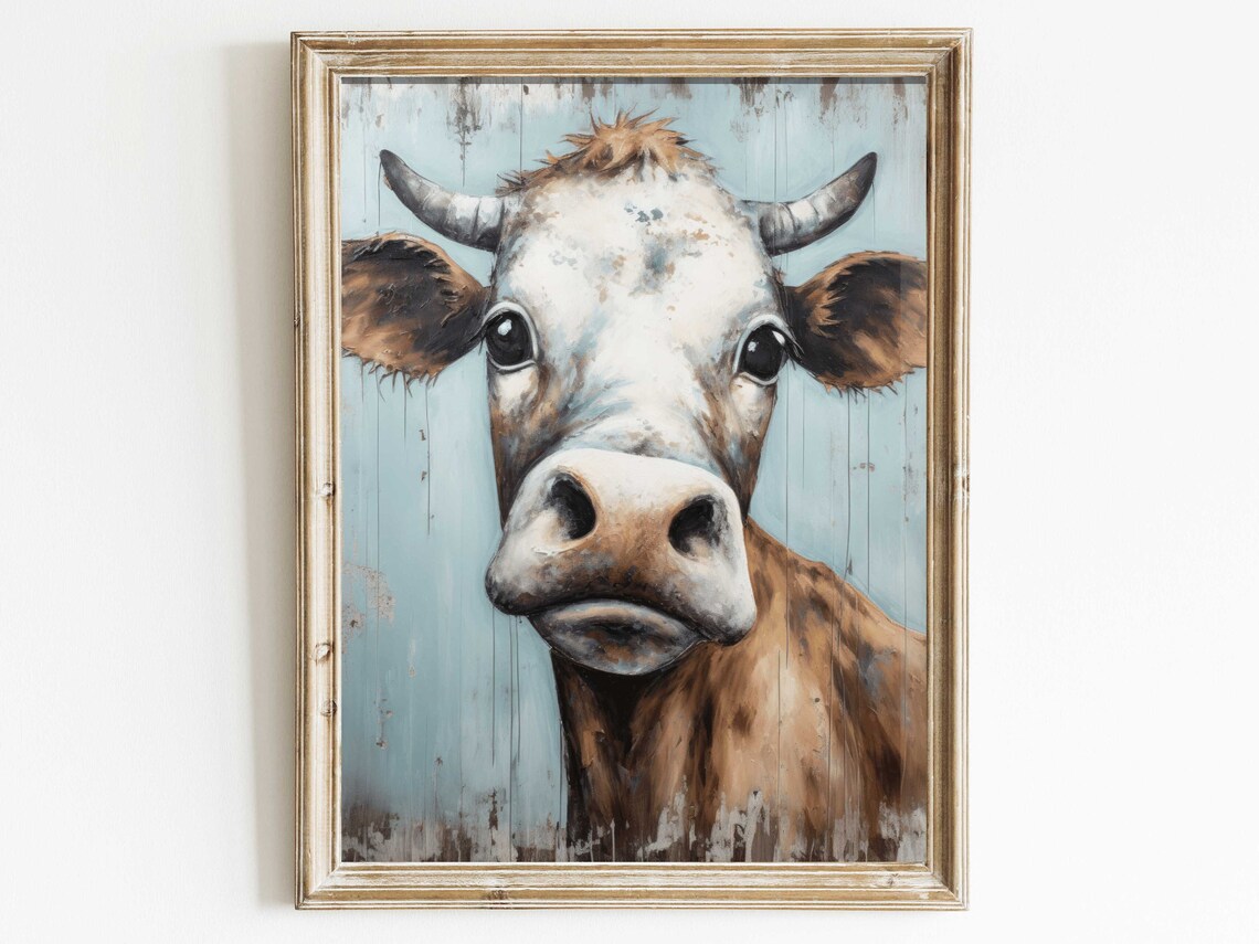 Vintage Bull Portrait, Rustic Farmhouse Art Print