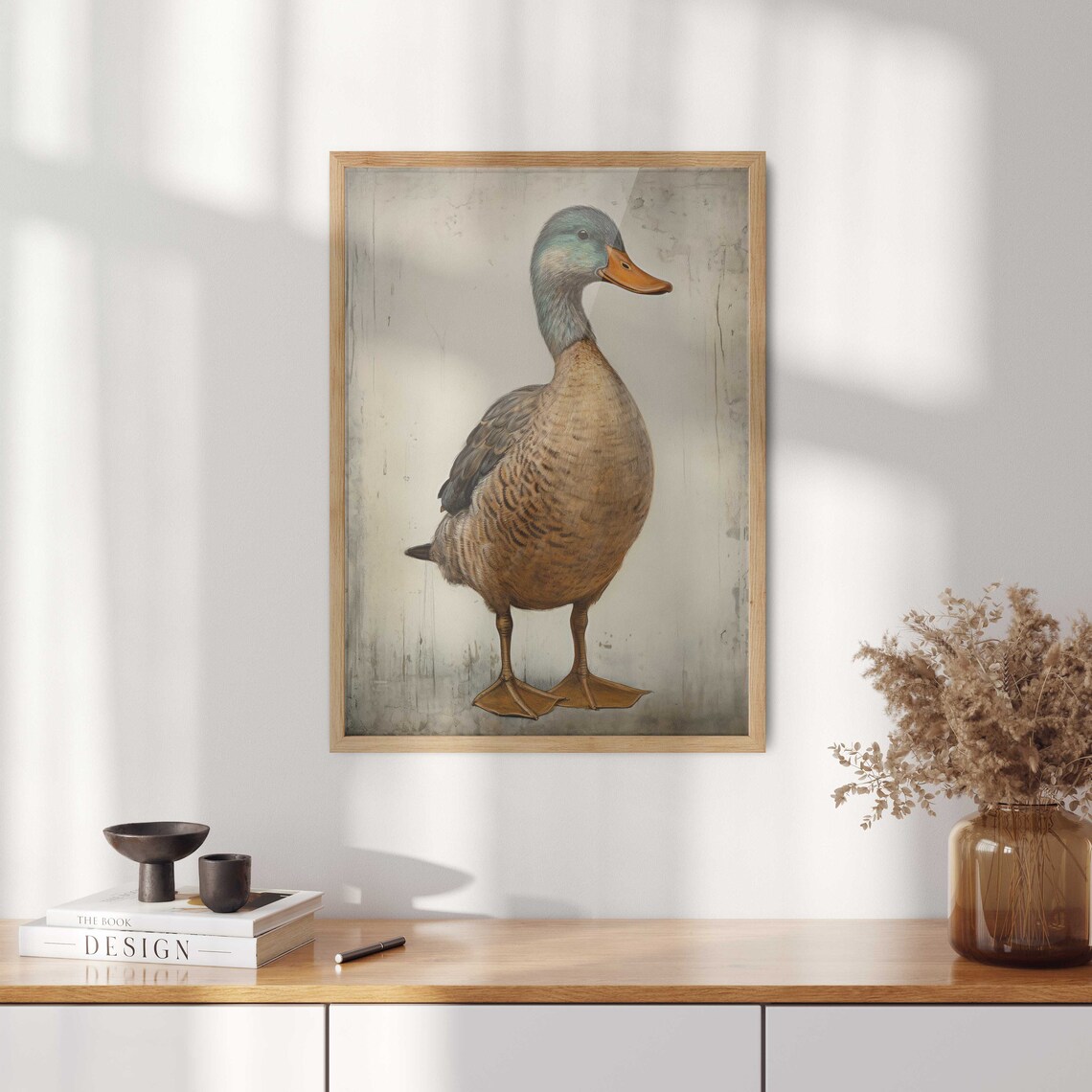 Mallard Duck Standing Portrait on Cream Vintage Farmhouse Art Poster - Image 2
