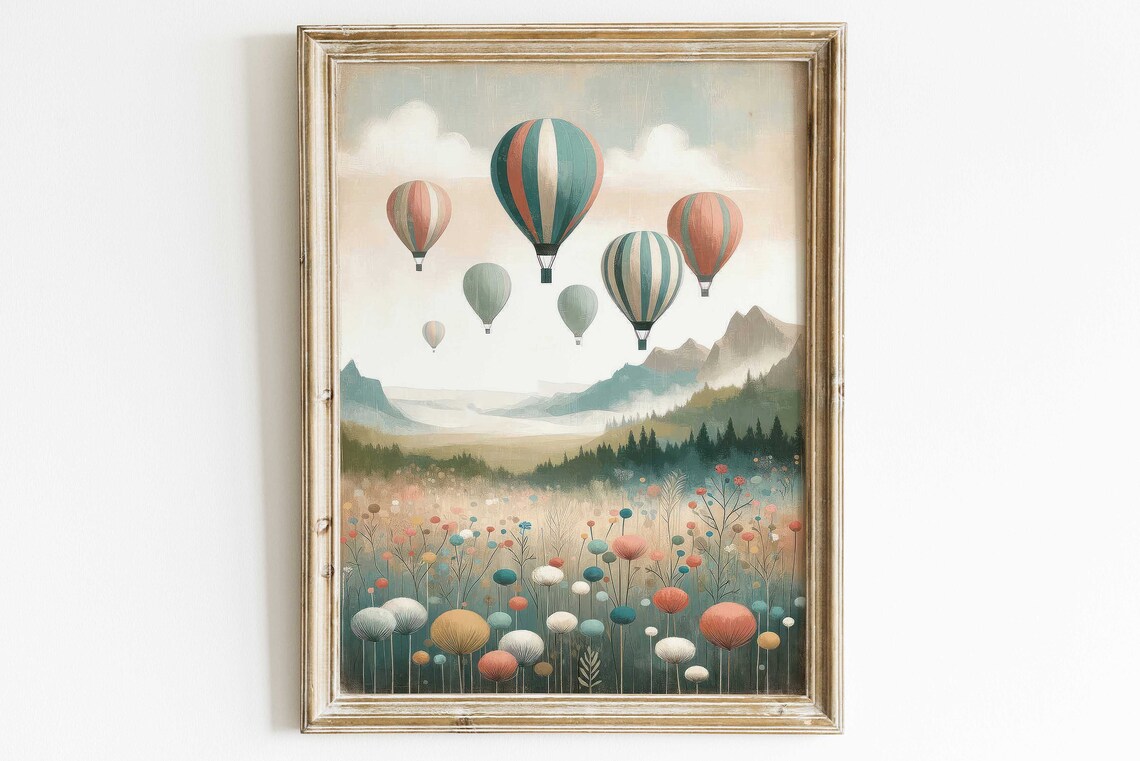 Vintage Hot Air Balloon Adventure Wall Art Print