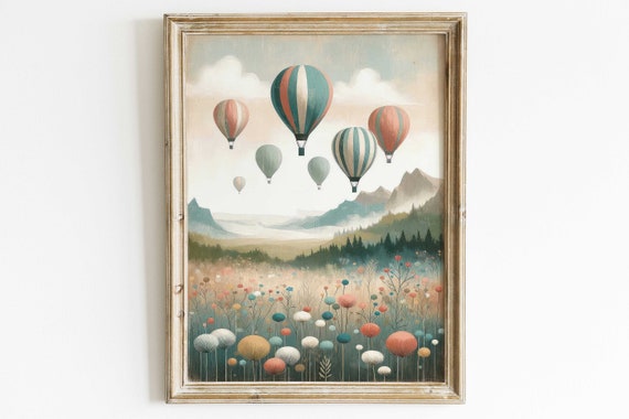 Vintage Hot Air Balloon Adventure Wall Art Print