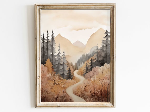 Autumn Forest Trail With A Winding Dirt Path Watercolor Poster