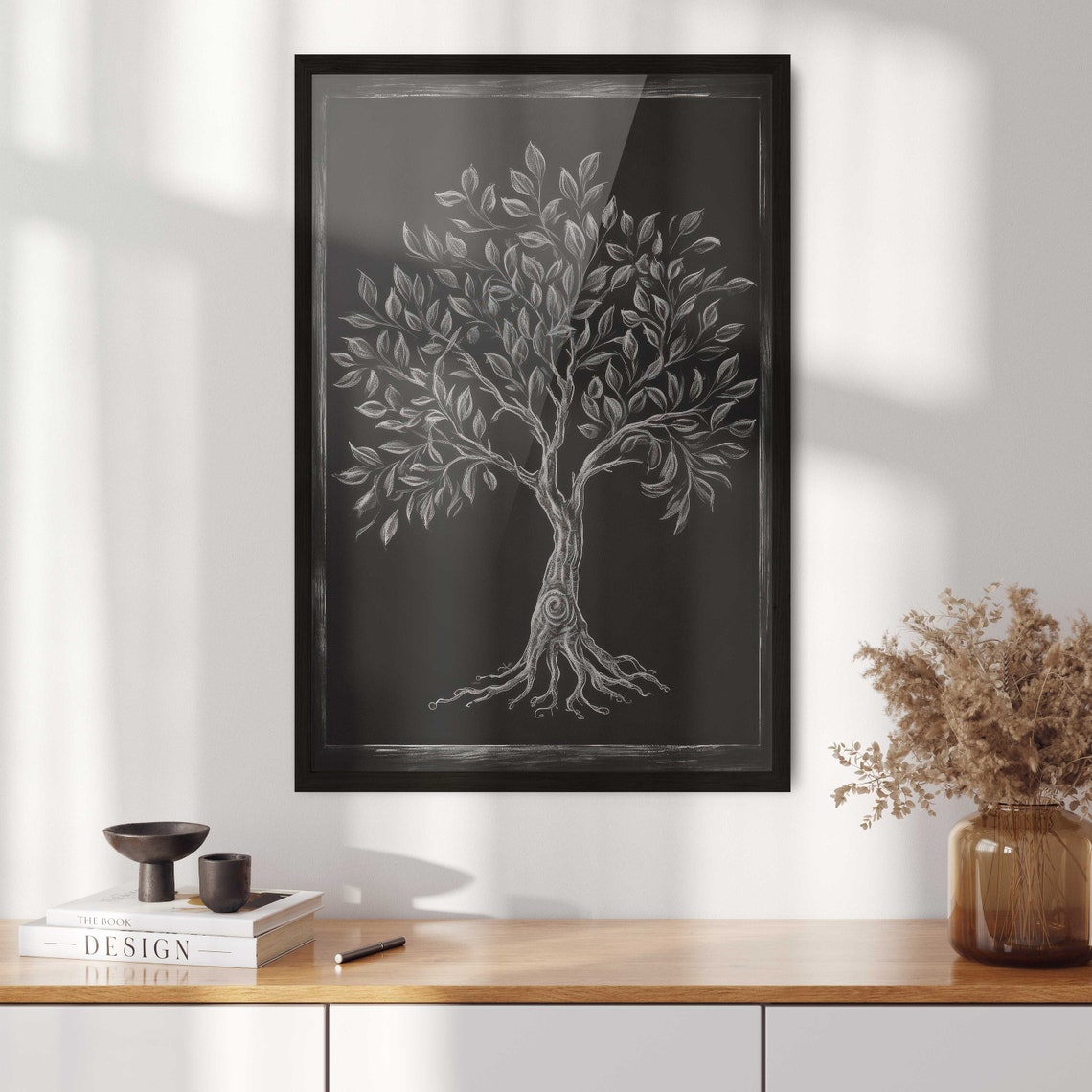 White Blossom Tree on Black Background Rustic Farmhouse Nature Poster - Image 2
