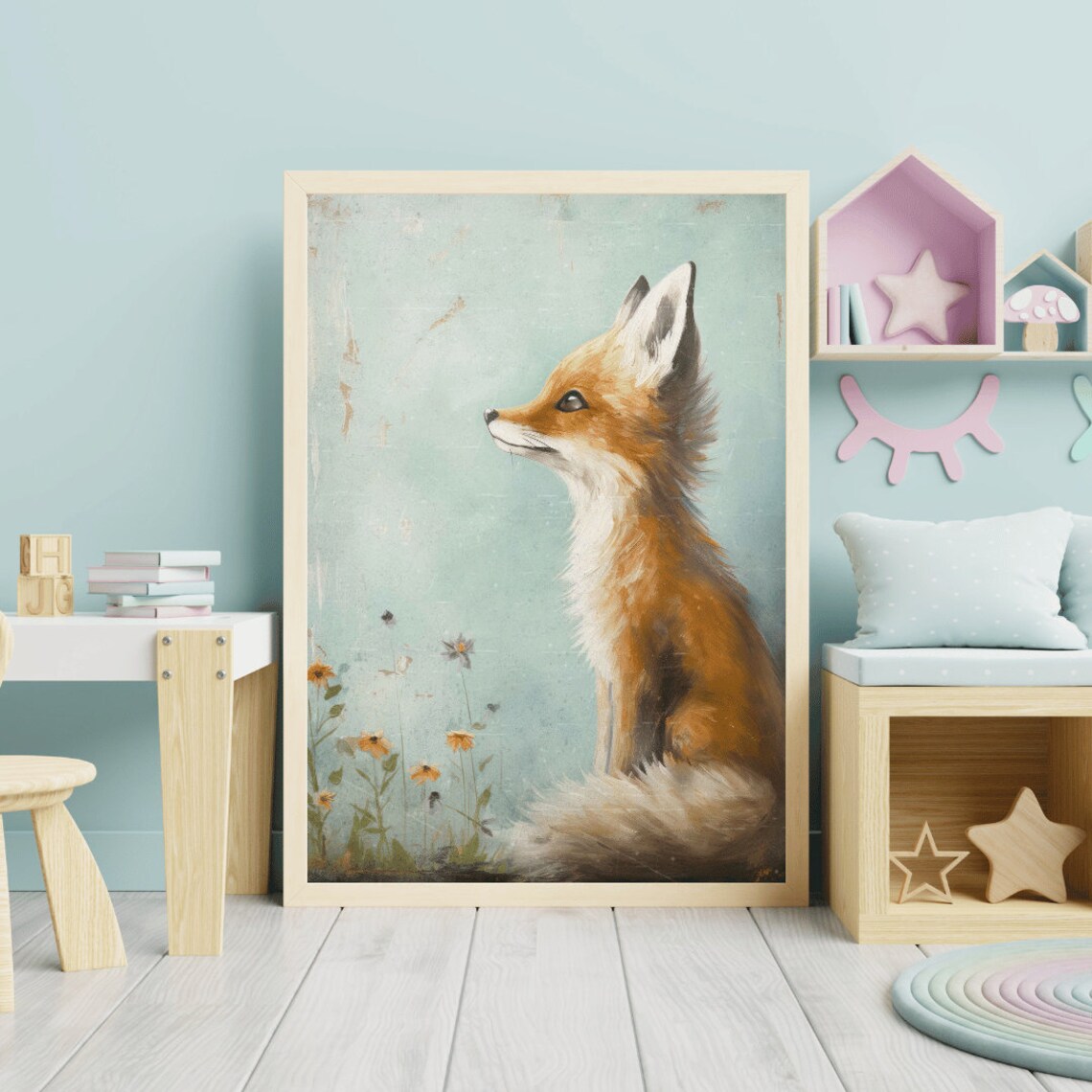 Fox Nursery Decor, Vintage Kids Room Art Print - Image 2