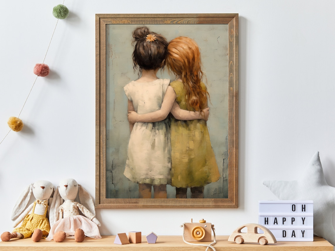 Vintage Best Friends Nursery Decor Art Print