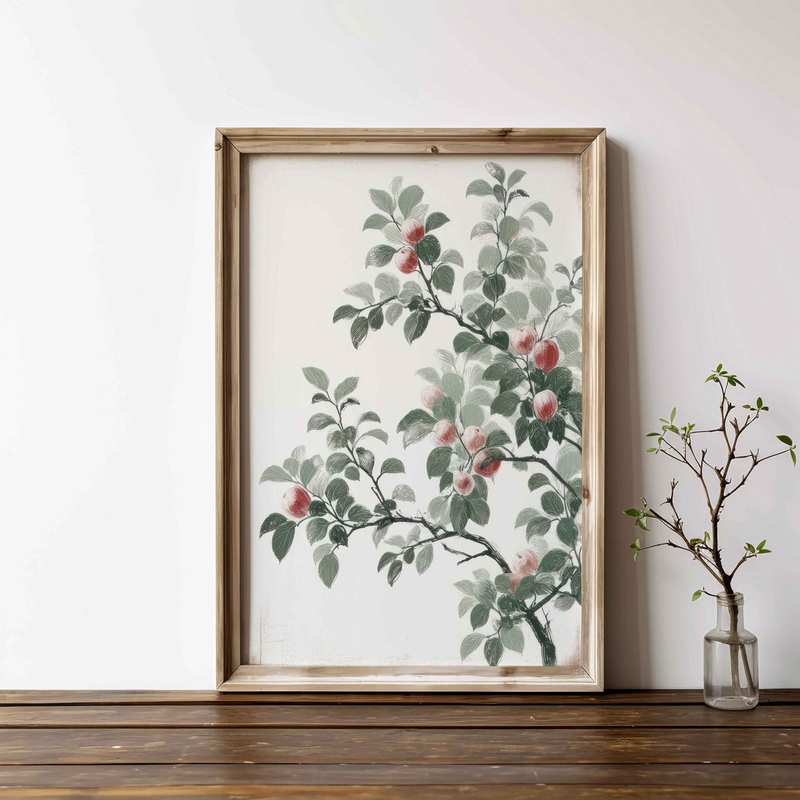 Apple Tree Branch With Red Apples Vintage Botanical Art Poster - Image 2