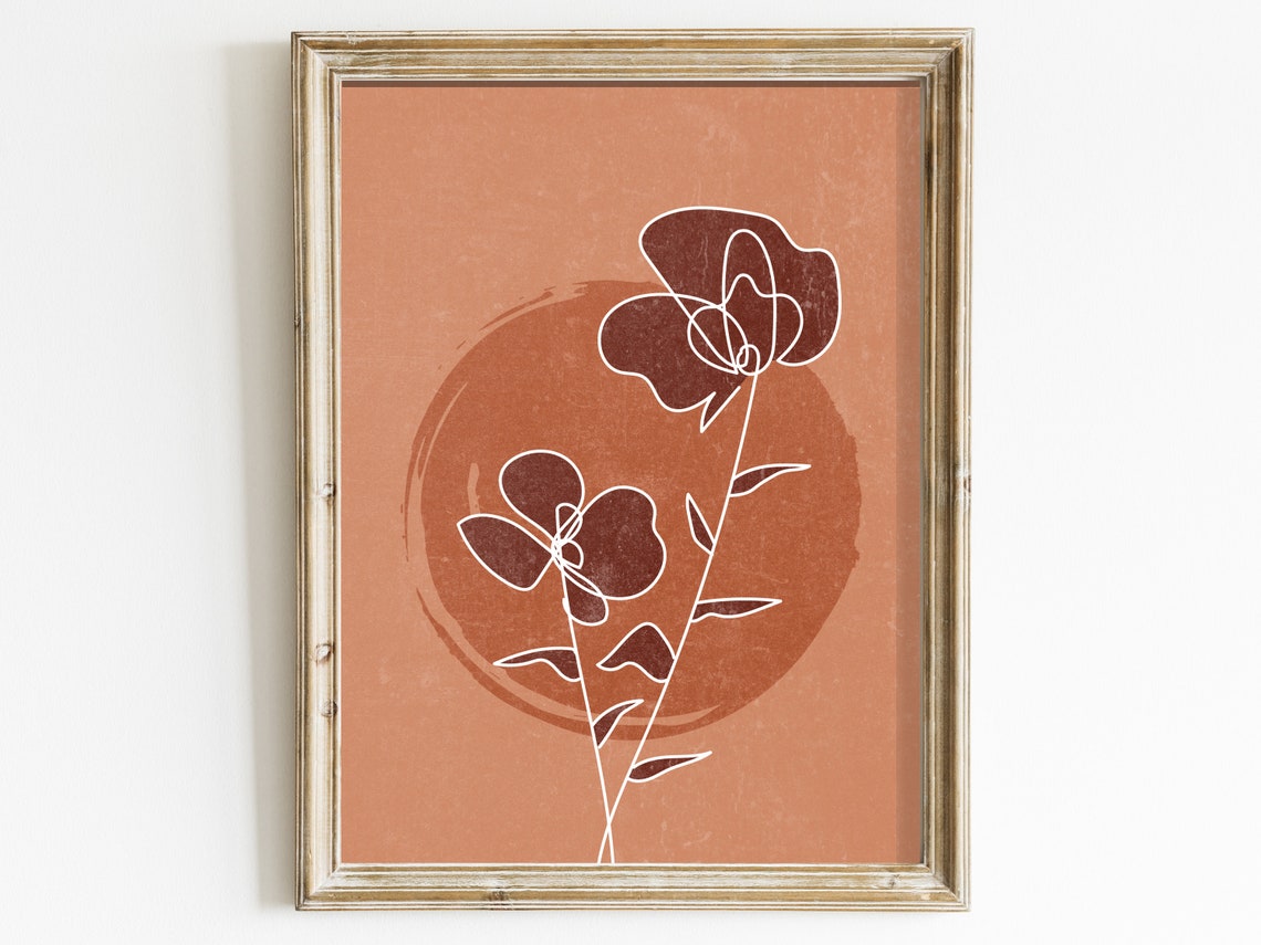 Minimalist One Line Tulip Sketch Terracotta Boho Botanical Poster