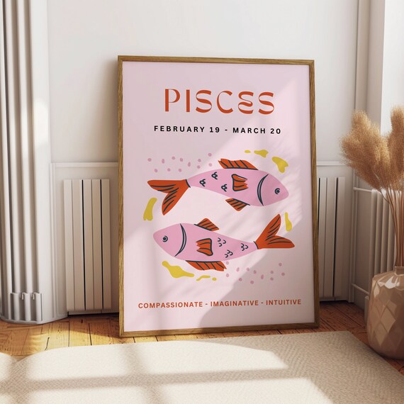 Pisces Zodiac Fish Pink Horoscope Personality Birthday Gift Art Poster