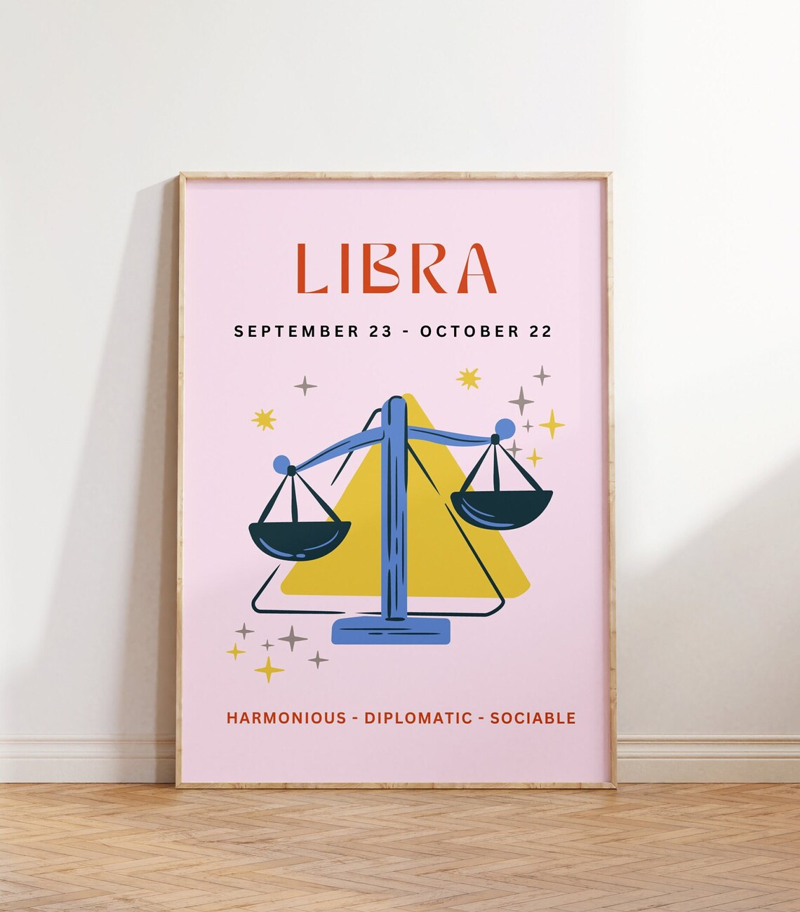Libra Zodiac Scales Pink Horoscope Personality Birthday Gift Art Poster - Image 5