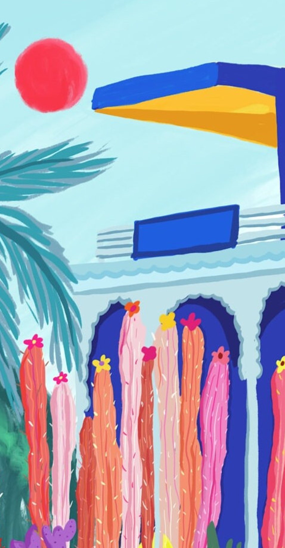 Majorelle Garden Marrakech Cobalt Blue Villa Cactus Art Print - Image 2
