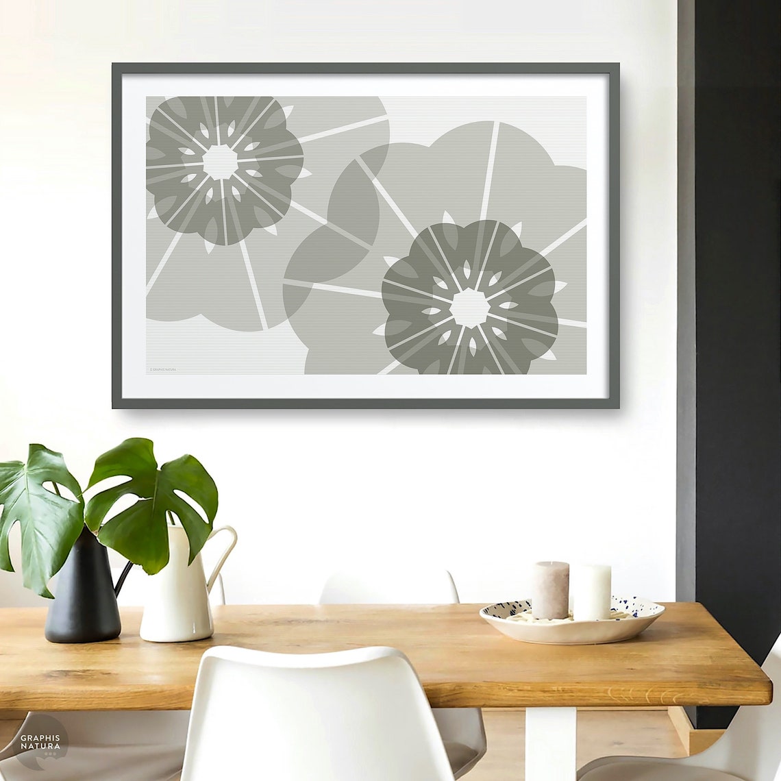Black White Geometric Floral Poster Monochrome Botanical Decor - Image 4