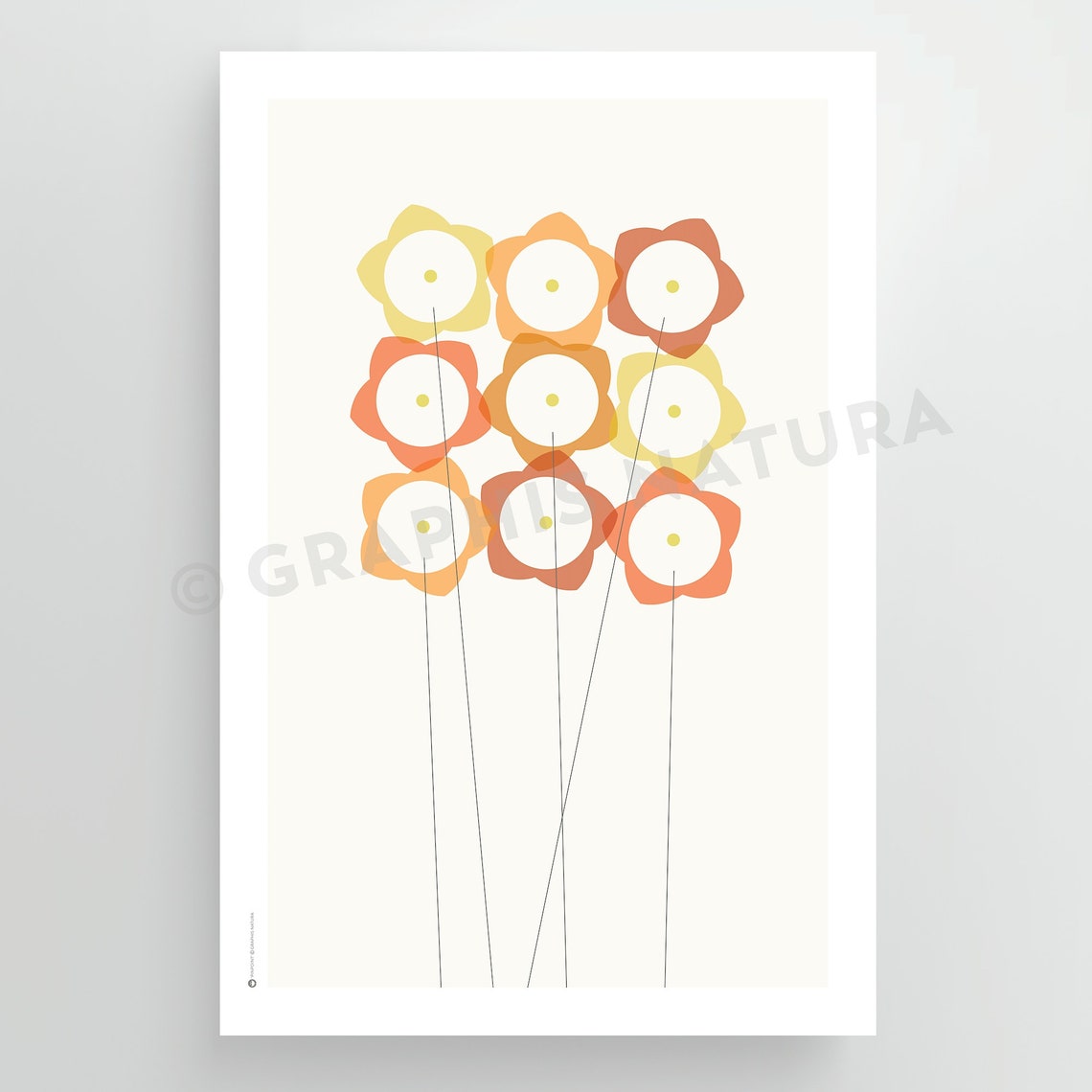 Warm Orange Wildflower Grid Minimalist Botanical Flower Poster - Image 3