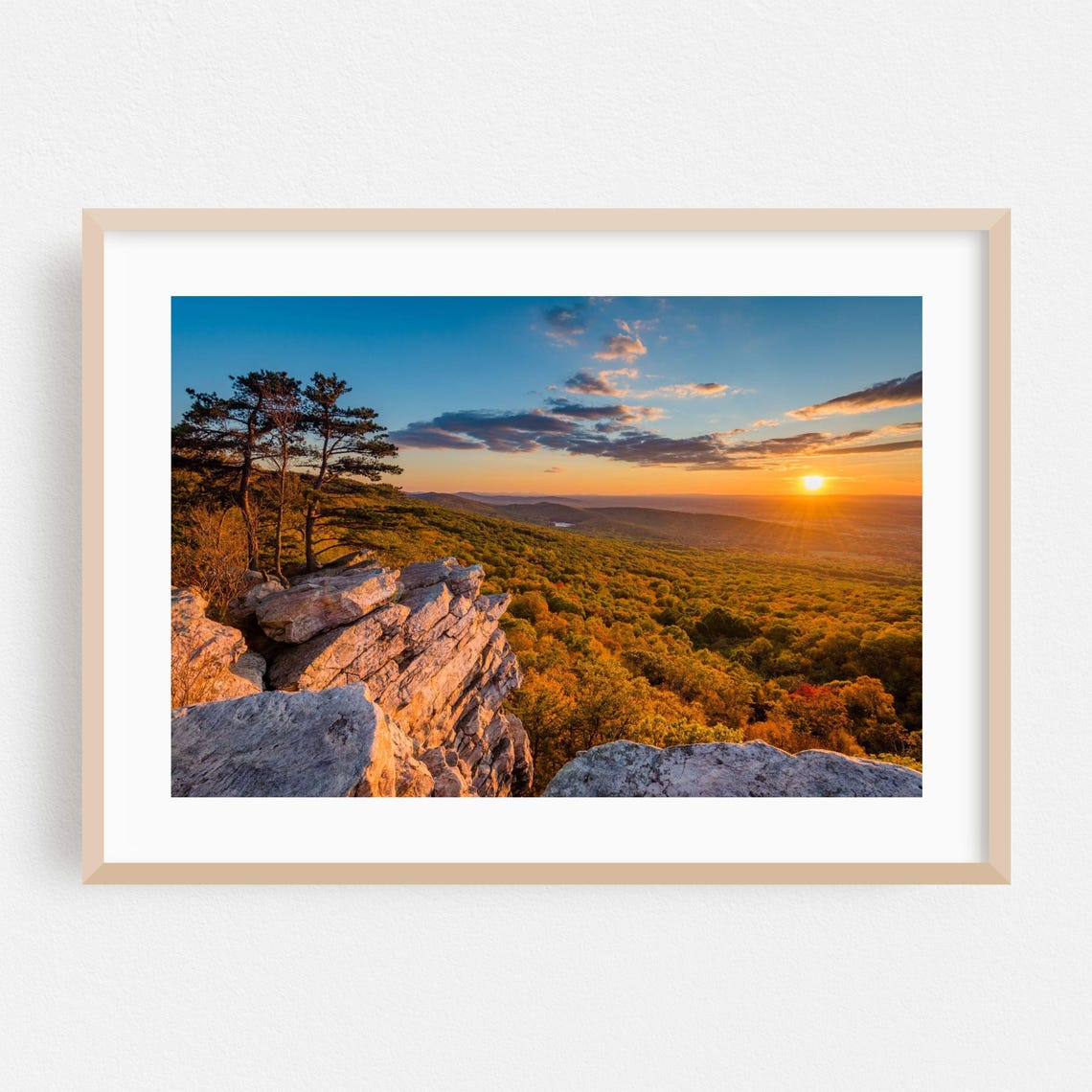 Maryland Autumn Sunset Over Rocky Overlook and Rolling Forest Print