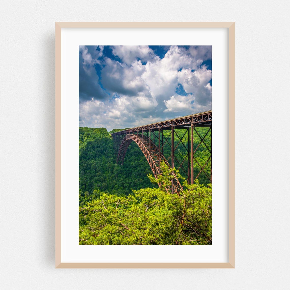 Steel Arch Bridge Over Green West Virginia Forest Landscape Poster