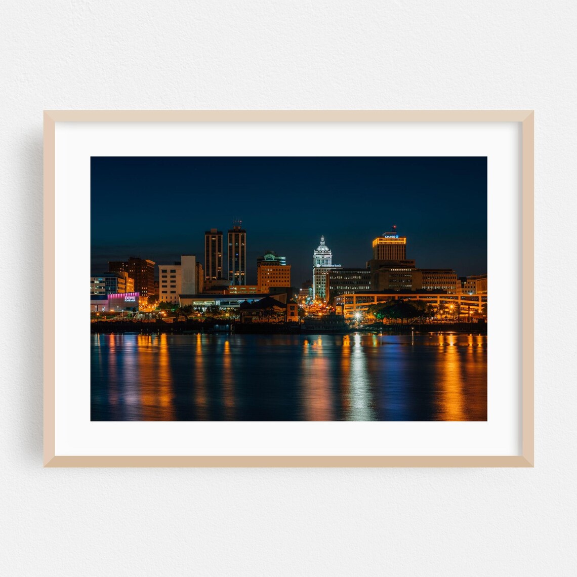 Peoria Illinois Night Skyline Photo River Reflections City Lights Wall Art