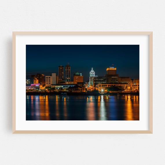 Peoria Print Illinois Wall Art City Framed Skyline Home Decor Nightlife Poster Architecture Fine Night Sky Photography