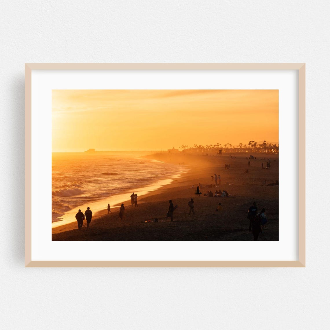 Newport Beach California Sunset Shore Silhouette Framed Beach Poster