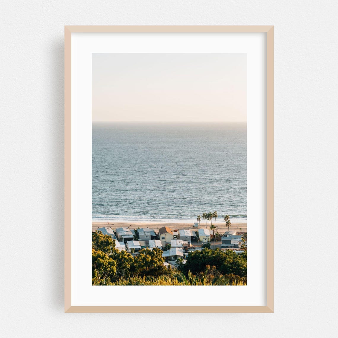 Los Angeles Beach Houses Overlooking Ocean from Hillside Poster