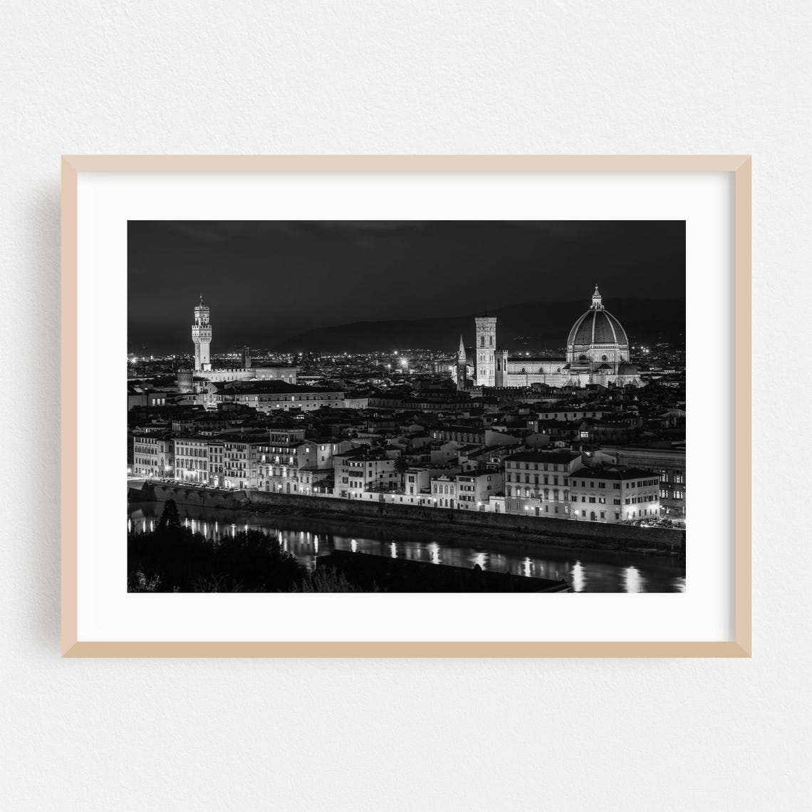 Florence Italy Night Skyline Black and White Duomo Photo Poster