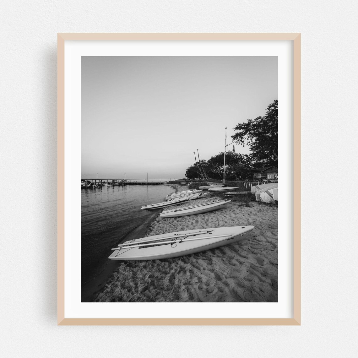 Fire Island New York Harbor Black White Sailboats Beach Fine Art Poster