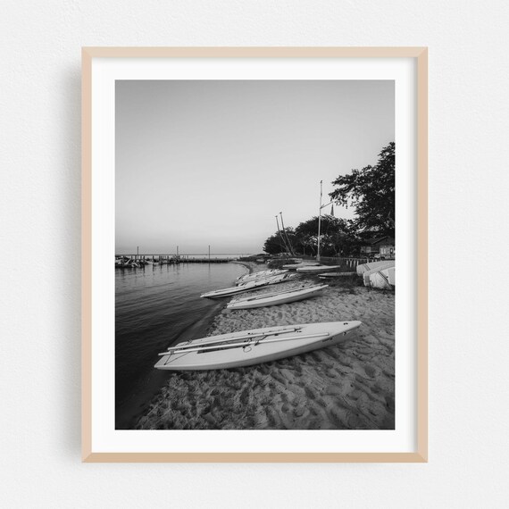 Fire Island New York Harbor Black White Sailboats Beach Fine Art Poster