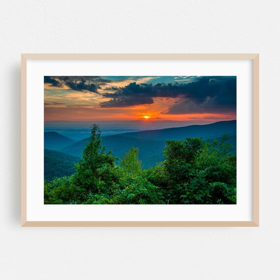 Virginia Shenandoah Sunset Over Blue Mountain Ridges Nature Poster
