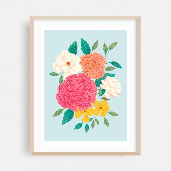 Floral Print Flowers Wall Art Botanical Framed Garden Home Decor Illustration Poster Pastel Fine Summer