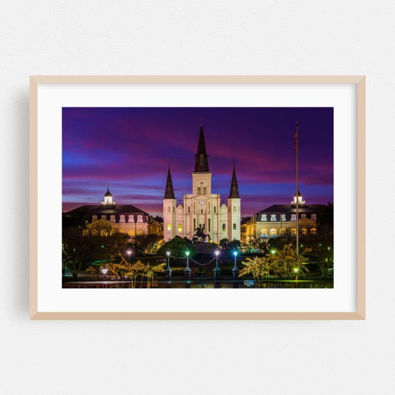 New Orleans Print Louisiana Wall Art Architecture Framed Night Sky Home Decor Cityscape Poster Scenic Fine Travel City