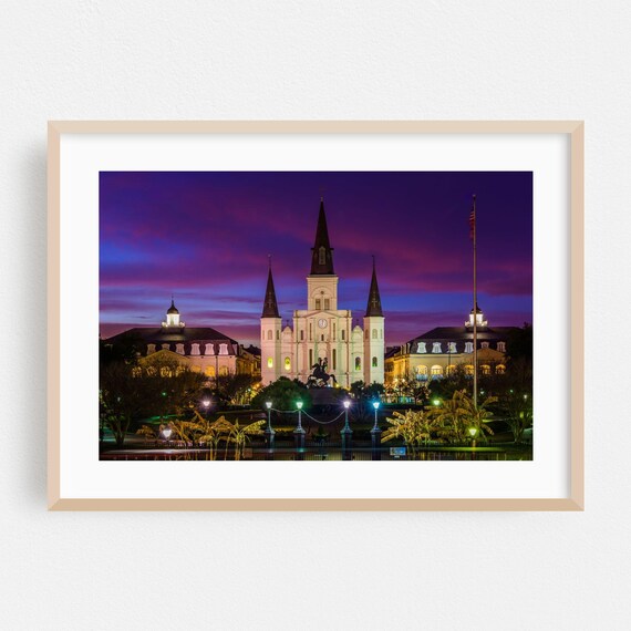 New Orleans St Louis Cathedral Night Purple Sky Cityscape Poster