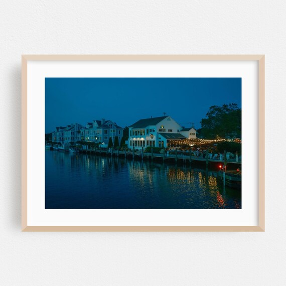 Stonington Connecticut Harbor Night Lights Photography Poster