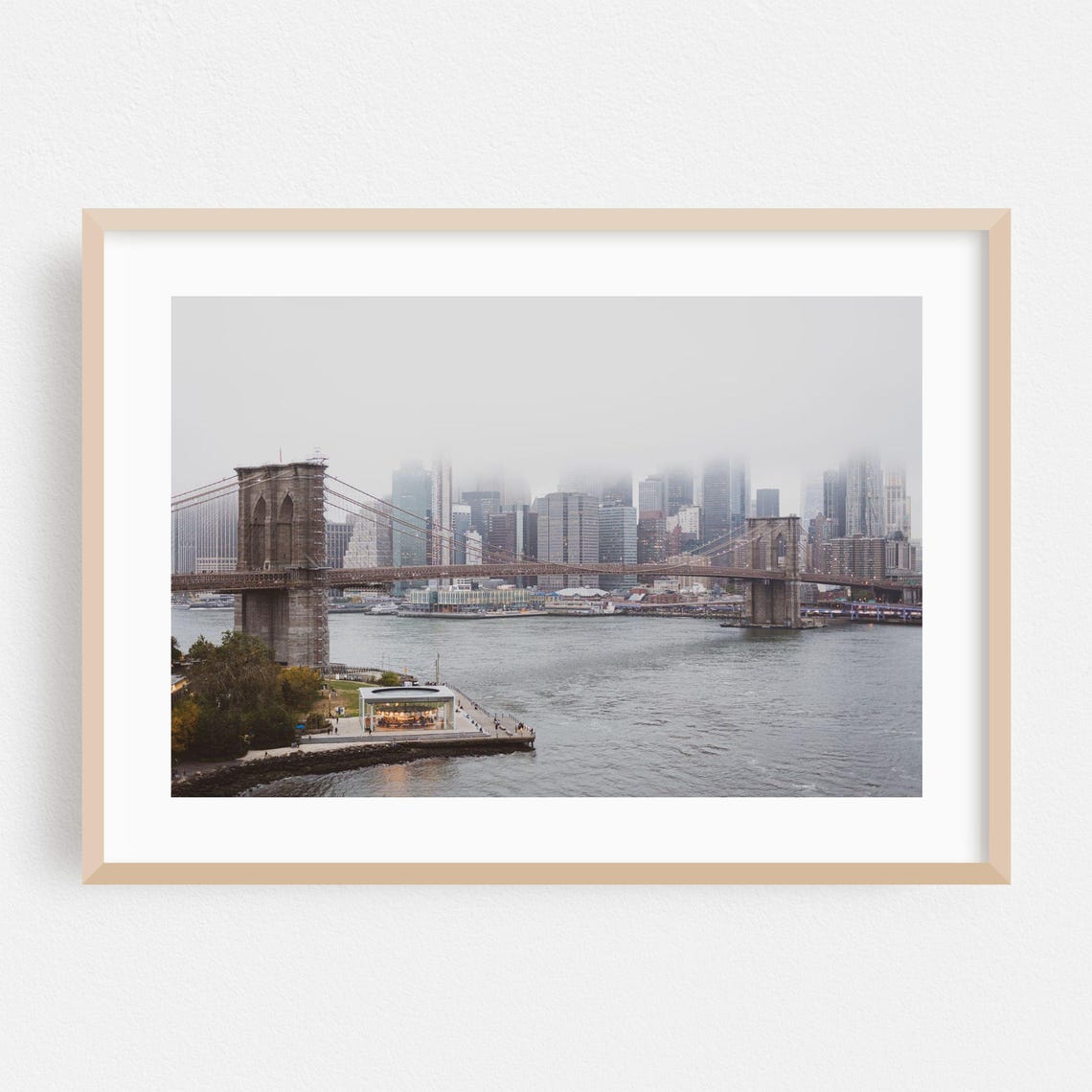 Brooklyn Bridge Foggy Manhattan Skyline New York Photo Print