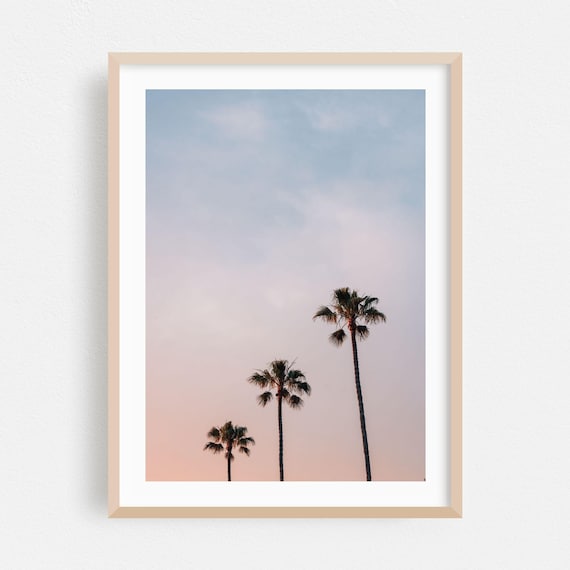 Laguna Beach Print Wall Art Palm Tree Framed Sunset Home Decor Minimalist Poster Pastel Fine Tropical Scenic