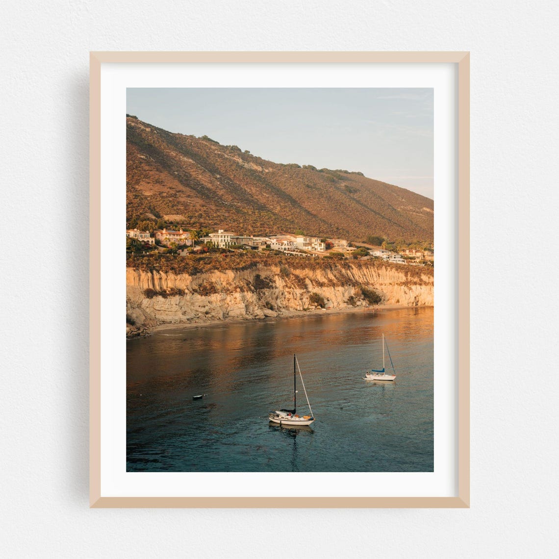Sailboats Anchored Off Sunset Cliffs Golden Light Coastal Poster