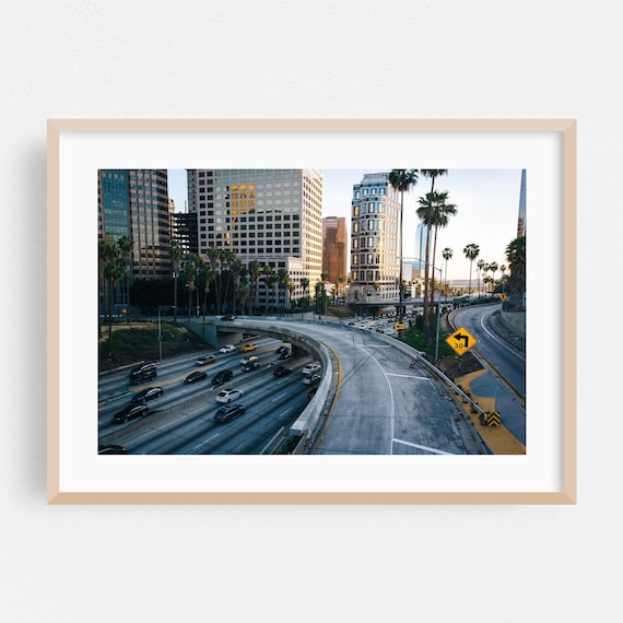 Los Angeles Downtown Freeway Curve Golden Hour Cityscape Poster