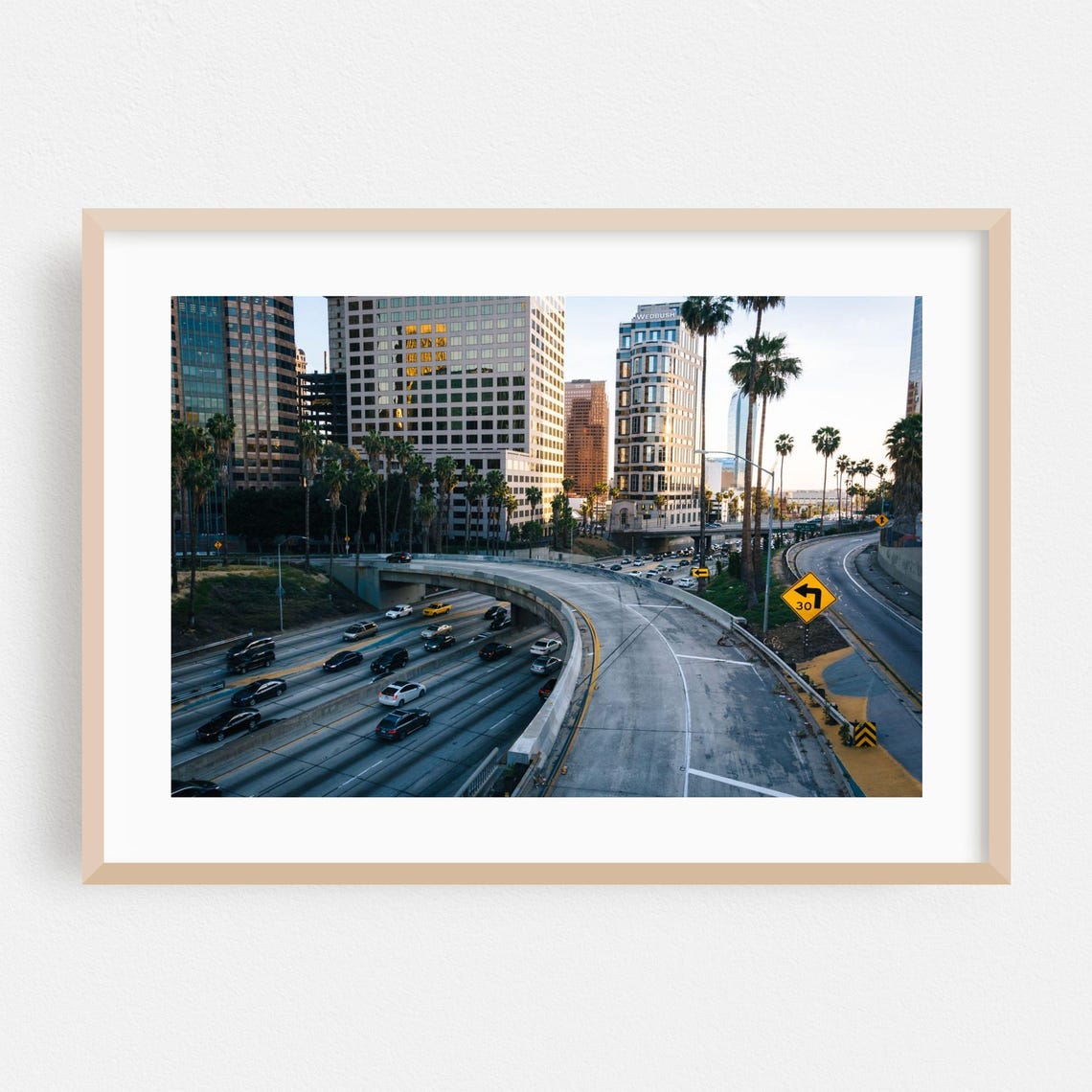 Los Angeles Downtown Freeway Curve Golden Hour Cityscape Poster