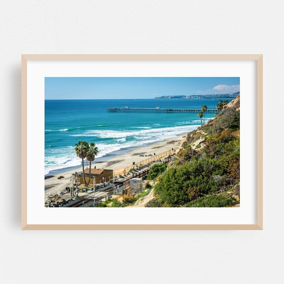San Clemente Sunny Beach Pier Palm Trees Coastal Scenic View Poster