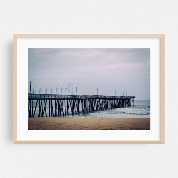Virginia Beach Fishing Pier Overcast Moody Ocean Waves Photo Poster