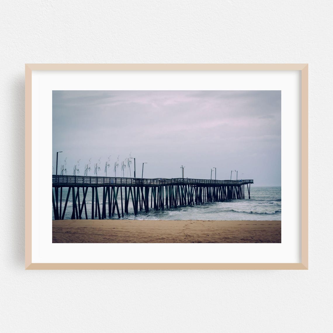 Virginia Beach Fishing Pier Overcast Moody Ocean Waves Photo Poster